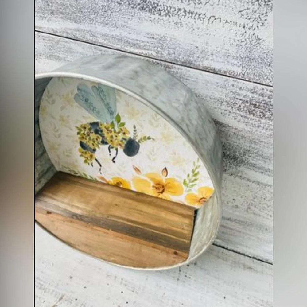 *Home Sweet Home Circular Bee Shelf Galvanized Metal and Wood